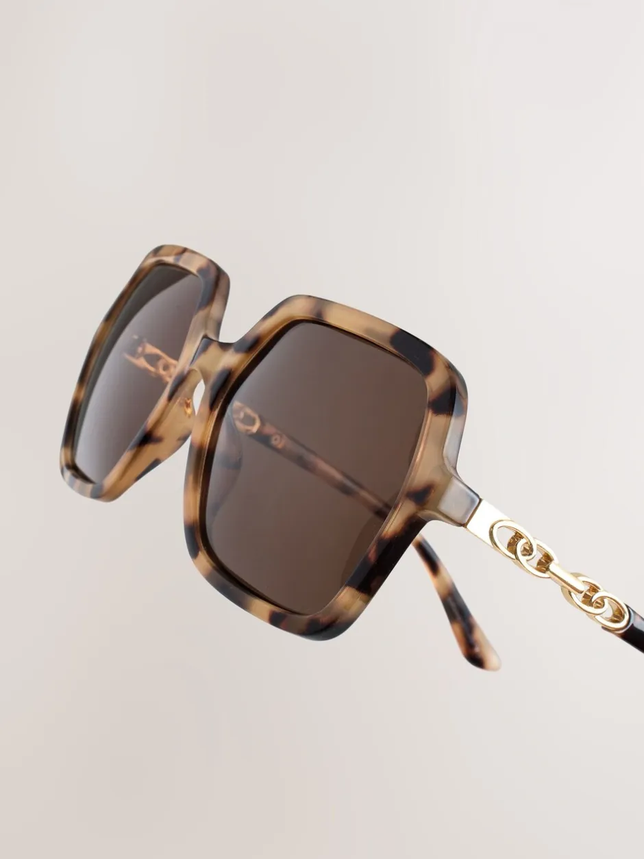 Zonnebril|Next Tortoise bruin - Square Chain Arm Sunglasses