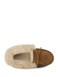 Pantoffels|Totes - Isotoner - Echt suède moccasinpantoffels met imitatiebontvoering voor dames