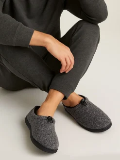 Pantoffels|Totes Isotoner Mens Felt Full Back Slippers With Pull Toggle