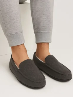 Pantoffels*Totes Toasties Mens Felt Moccasin Slippers With Sherpa Lining