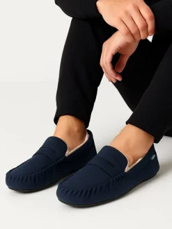 Pantoffels|Totes Toasties Mens Suedette Moccasin Slippers With Faux Fur Lining