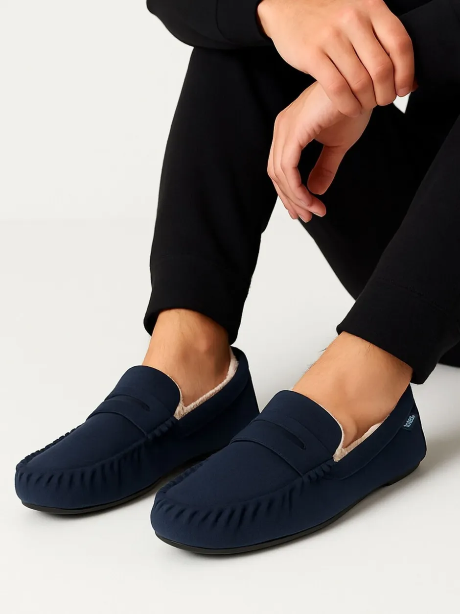 Pantoffels|Totes Toasties Mens Suedette Moccasin Slippers With Faux Fur Lining