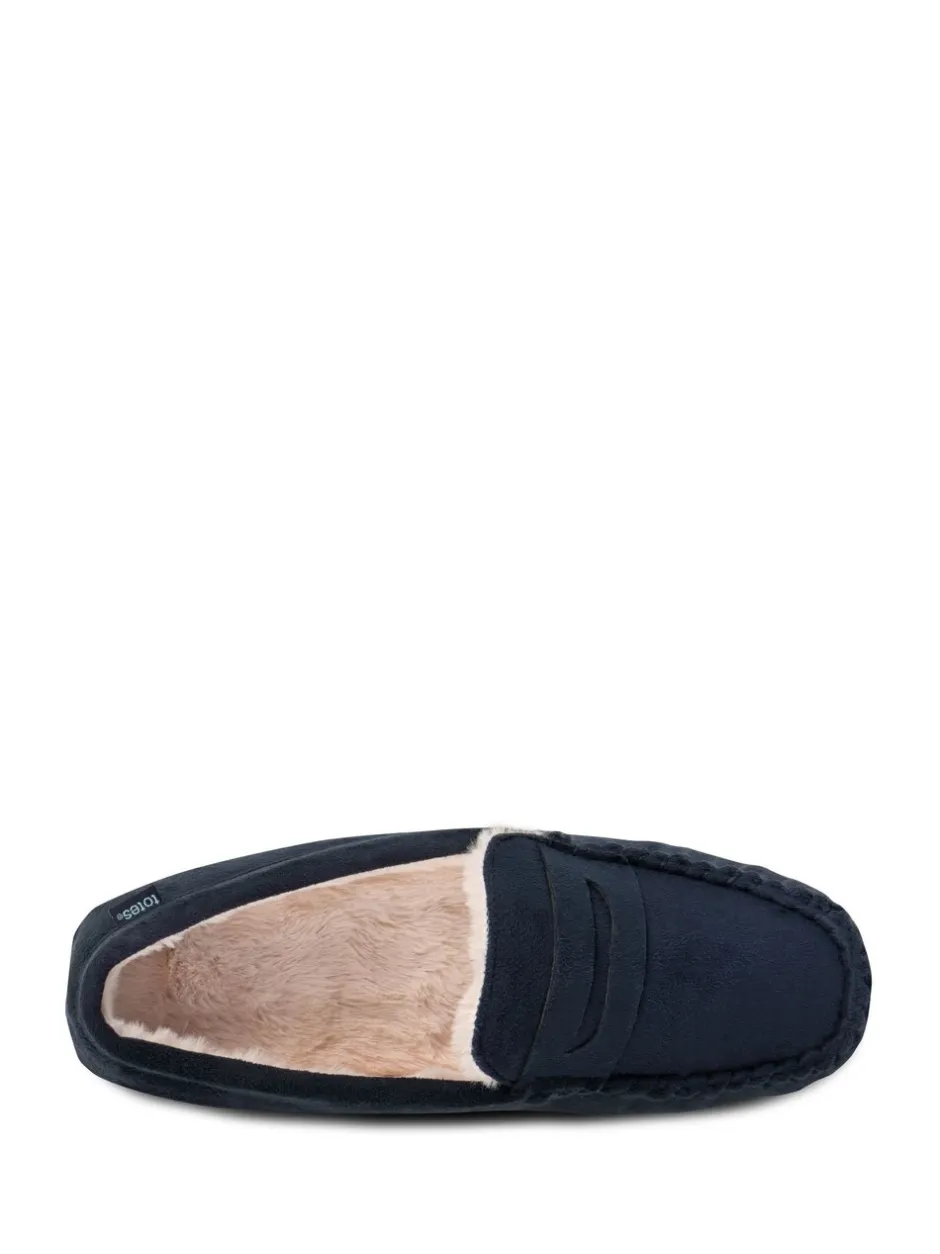 Pantoffels|Totes Toasties Mens Suedette Moccasin Slippers With Faux Fur Lining