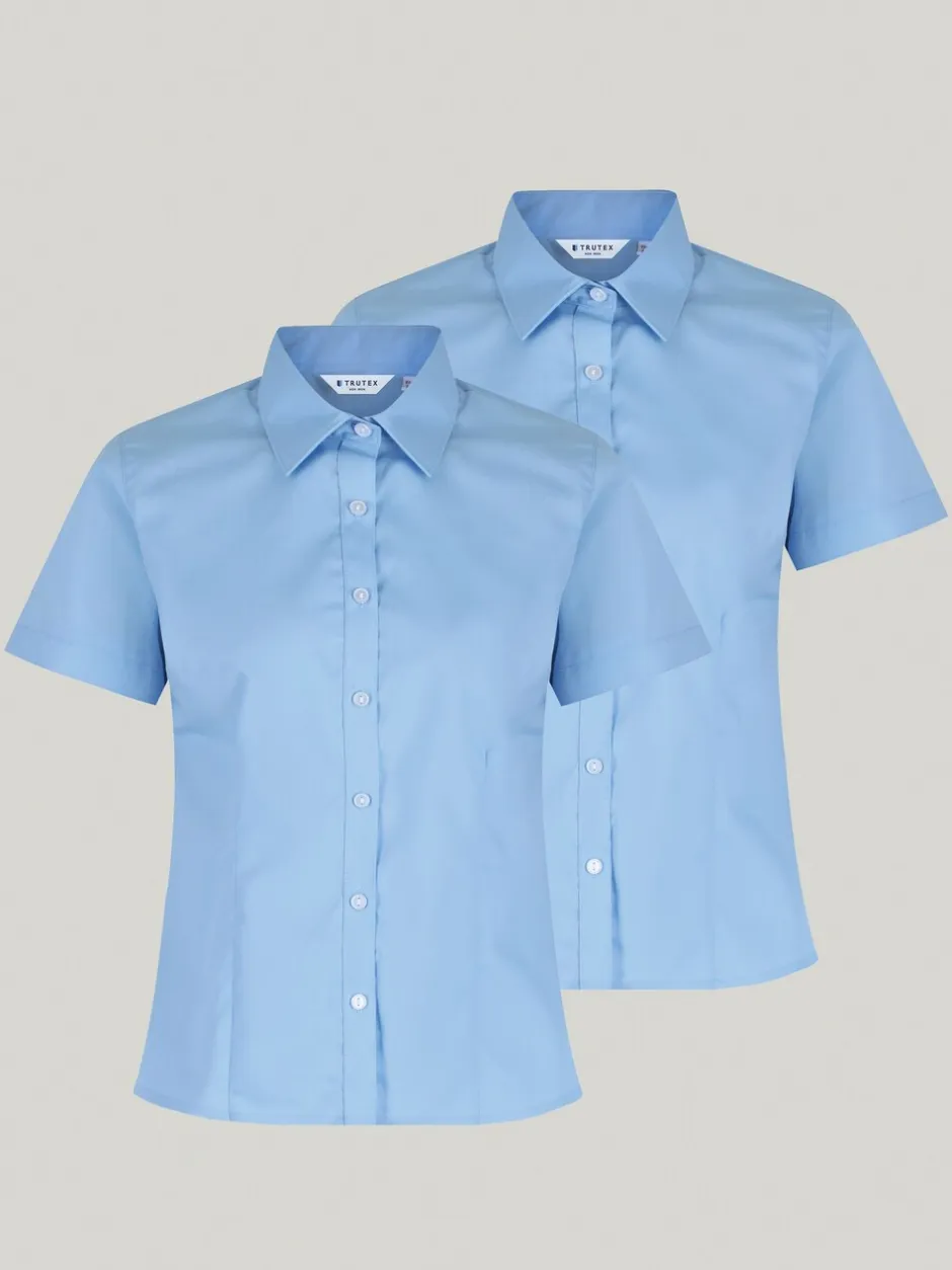 Overhemden En Blouses|Trutex Blauw Slim fit Korte mouwen 2 Pack School overhemden