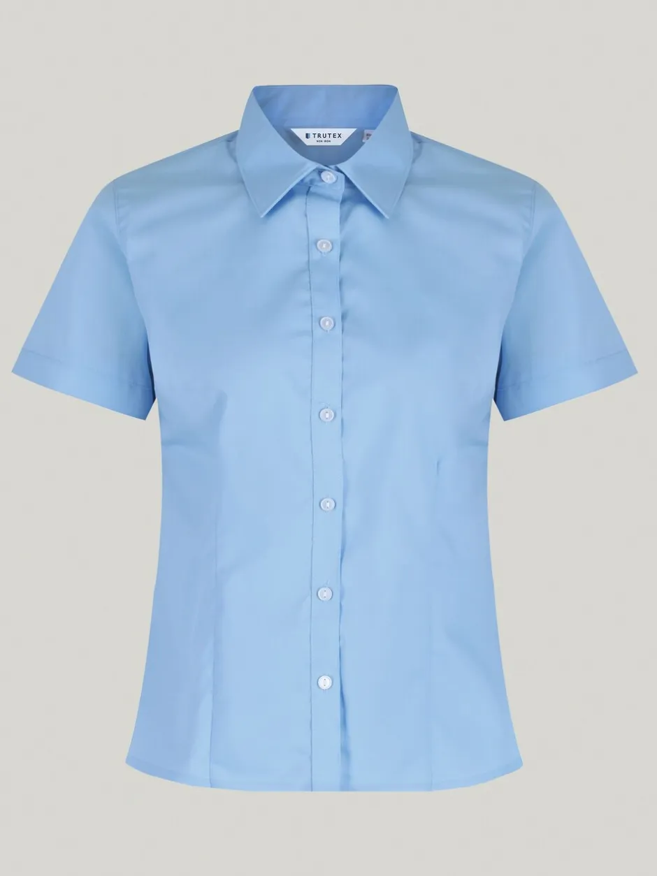 Overhemden En Blouses|Trutex Blauw Slim fit Korte mouwen 2 Pack School overhemden