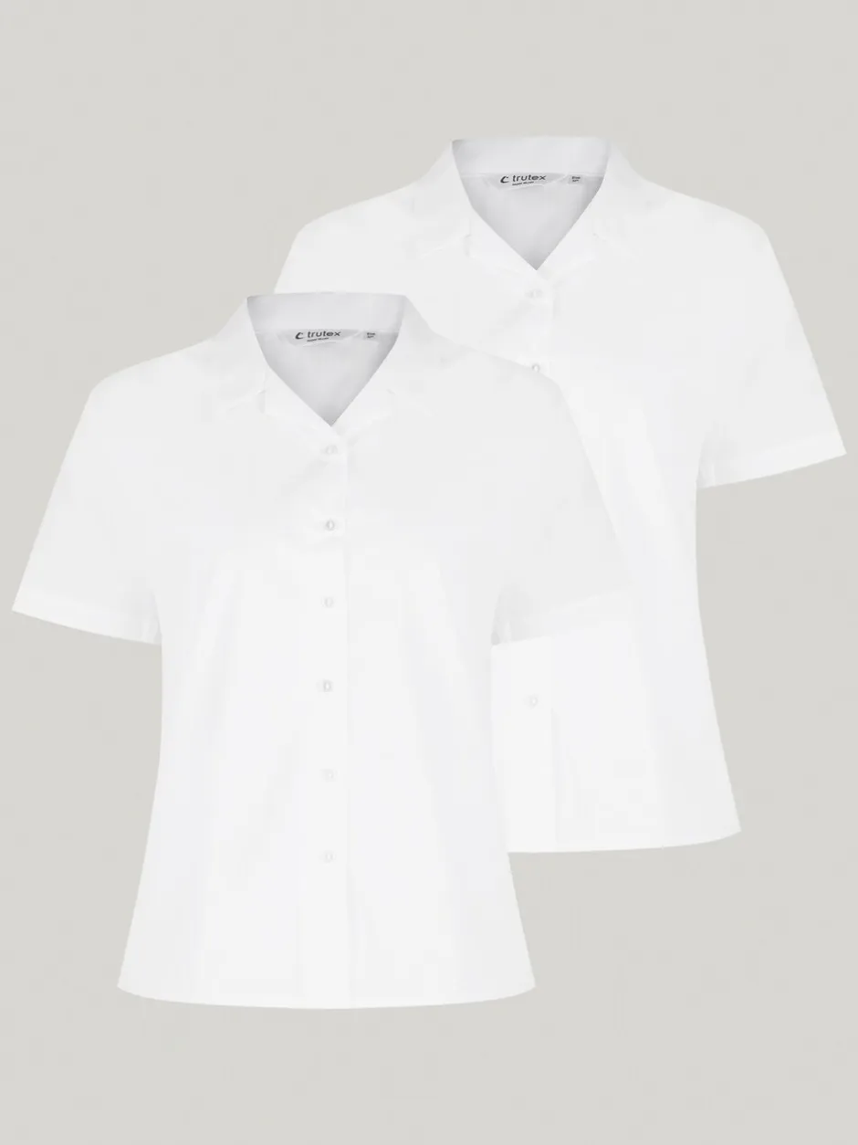 Overhemden En Blouses*Trutex White Cuban Collar Regular Fit Short Sleeve 2 Pack School Shirts