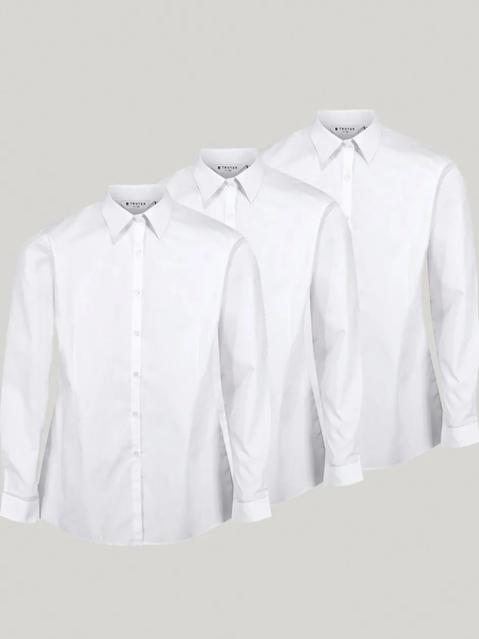 Overhemden En Blouses*Trutex White Slim Fit Long Sleeve 3 Pack School Shirts