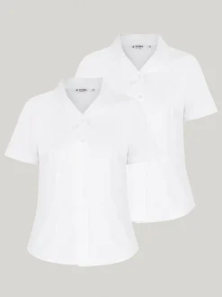 Overhemden En Blouses|Trutex Witte Cubaanse Kraag Slim fit Korte mouwen 2 Pack School overhemden