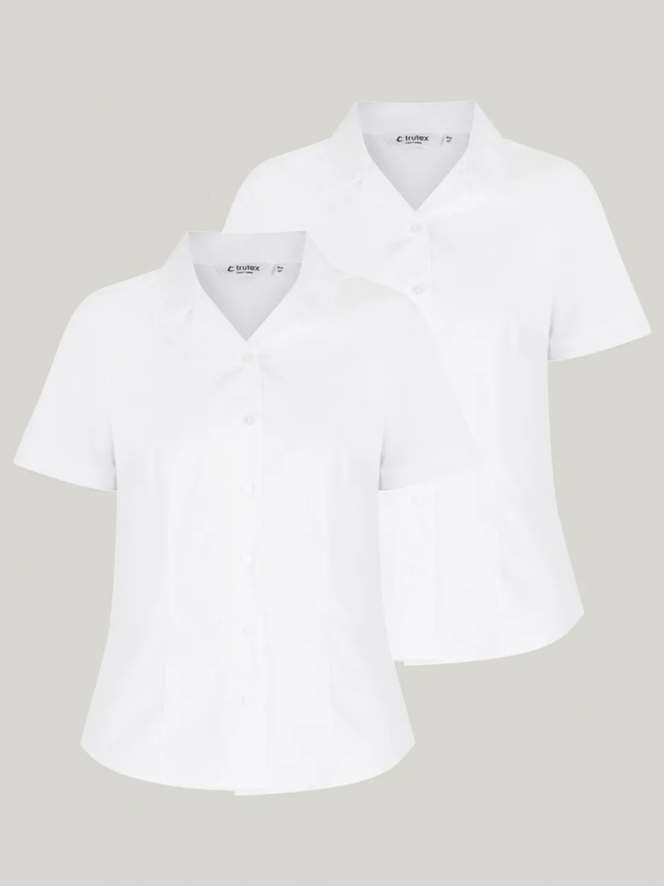 Overhemden En Blouses|Trutex Witte Cubaanse Kraag Slim fit Korte mouwen 2 Pack School overhemden