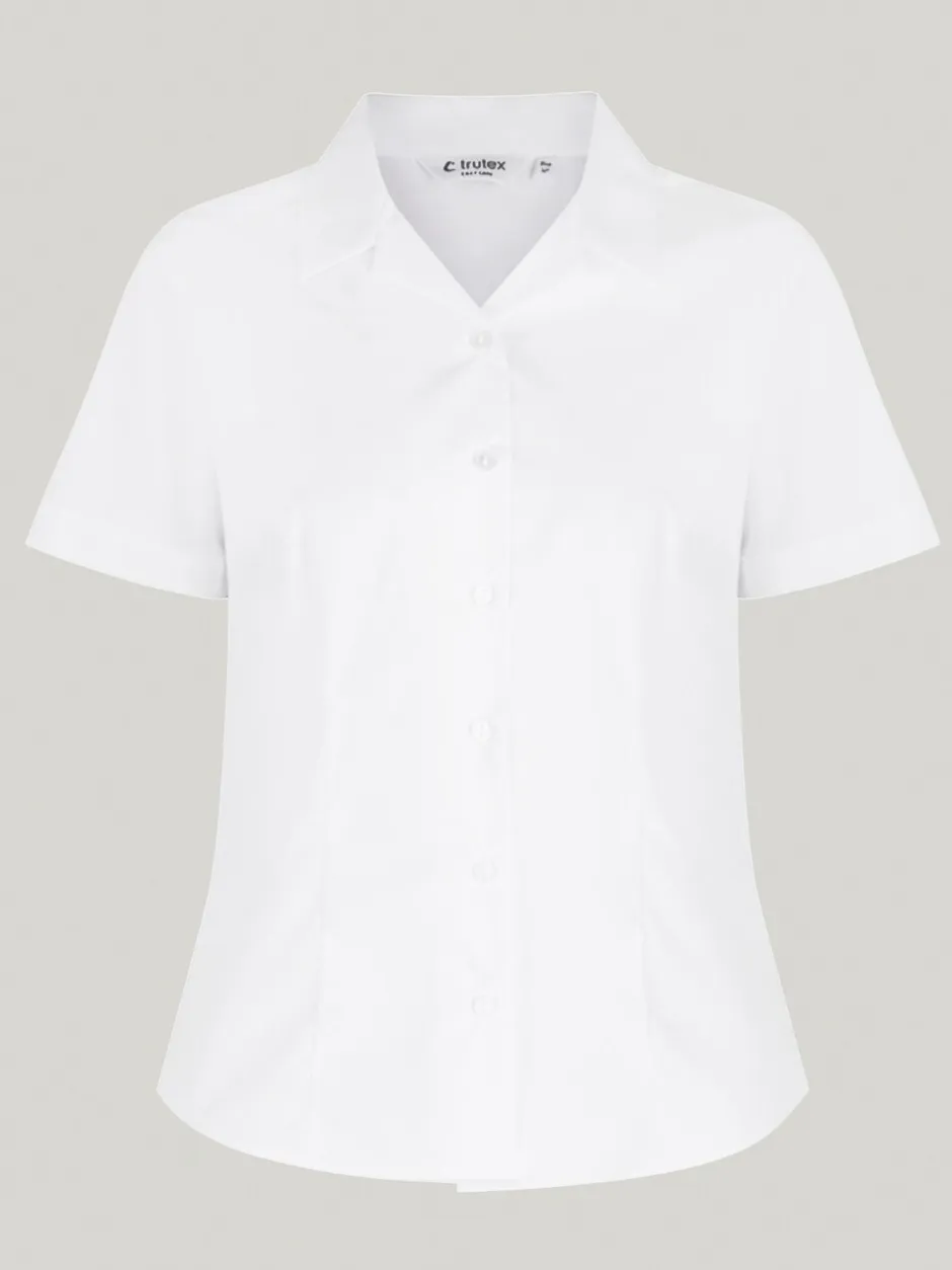 Overhemden En Blouses|Trutex Witte Cubaanse Kraag Slim fit Korte mouwen 2 Pack School overhemden