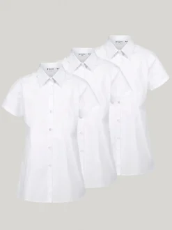 Overhemden En Blouses|Trutex Witte Slim Fit Korte Mouwen 3 Pack School Overhemden