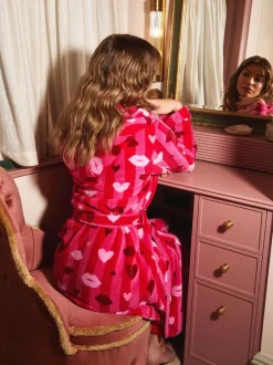 Badjassen|Urban Threads Pink Stripes & Kisses Fleece Dressing Gown