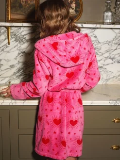 Badjassen|Alle Nacht- En Loungekleding*Urban Threads Pink Heart & Star Fleece Dressing Gown