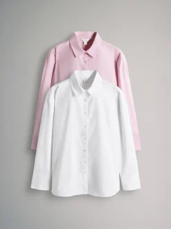 Blouses En Overhemden|Tops En T-Shirts|The Set - verpakking van 2 Oxford-overhemden Vaalroze/Wit