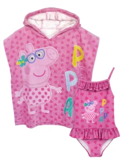 Badkleding|Badkleding|Vanilla Underground Peppa Pig badpak en ponchoset met handdoek voor meisjes.