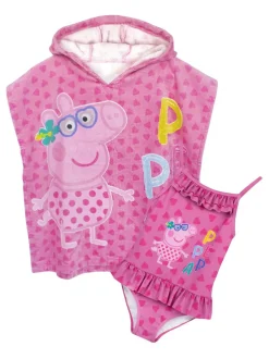 Badkleding|Badkleding|Vanilla Underground Peppa Pig badpak en ponchoset met handdoek voor meisjes.