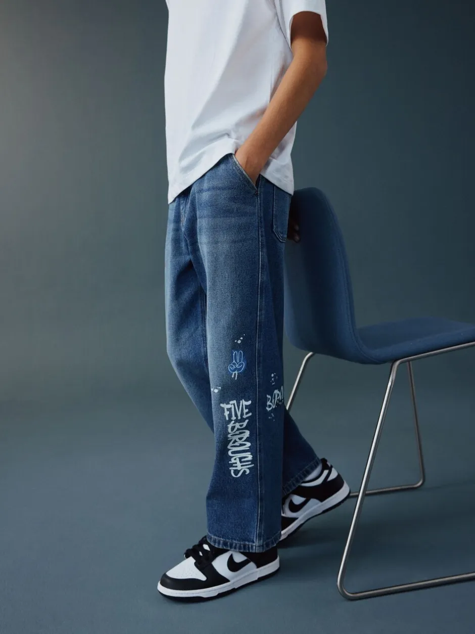 Jeans*Next Varsity all-over Print middenblauwe Denim - Authentieke jeans (3-16jr)