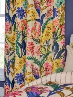 Gordijnen|Gordijnen|Next Verduisterende thermische Gordijnen met oogjes met een vleugje linnen en opvallende bloemenprint.