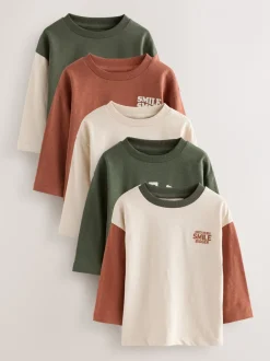 Tops|T-Shirts*Next Verschillende mineraaltinten - Set van 5 T-shirts met lange mouwen (3 mnd-7 jr)