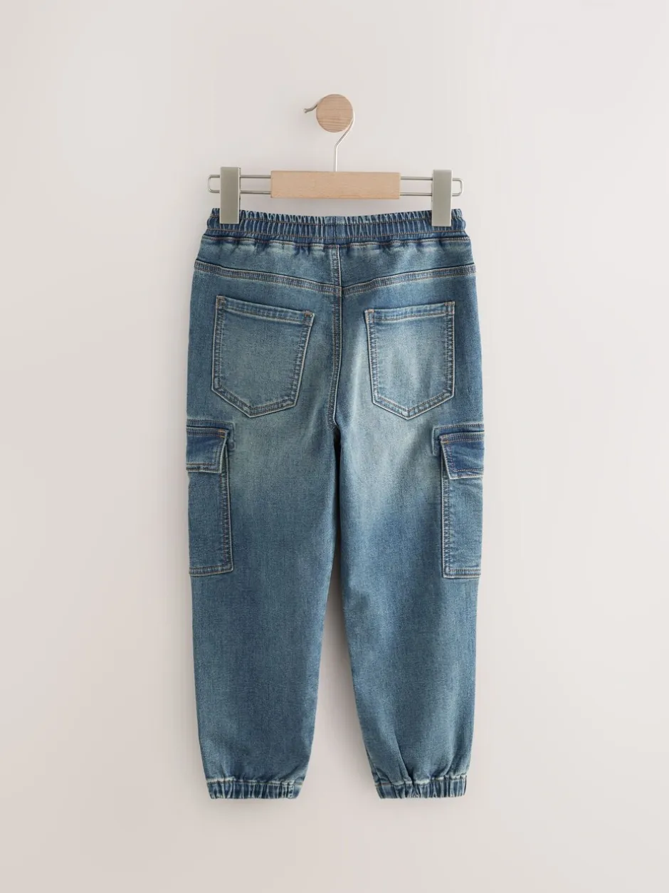 Jeans|Next - Cargo jeans met elastische taille (3-16 jr) Vintage blauw
