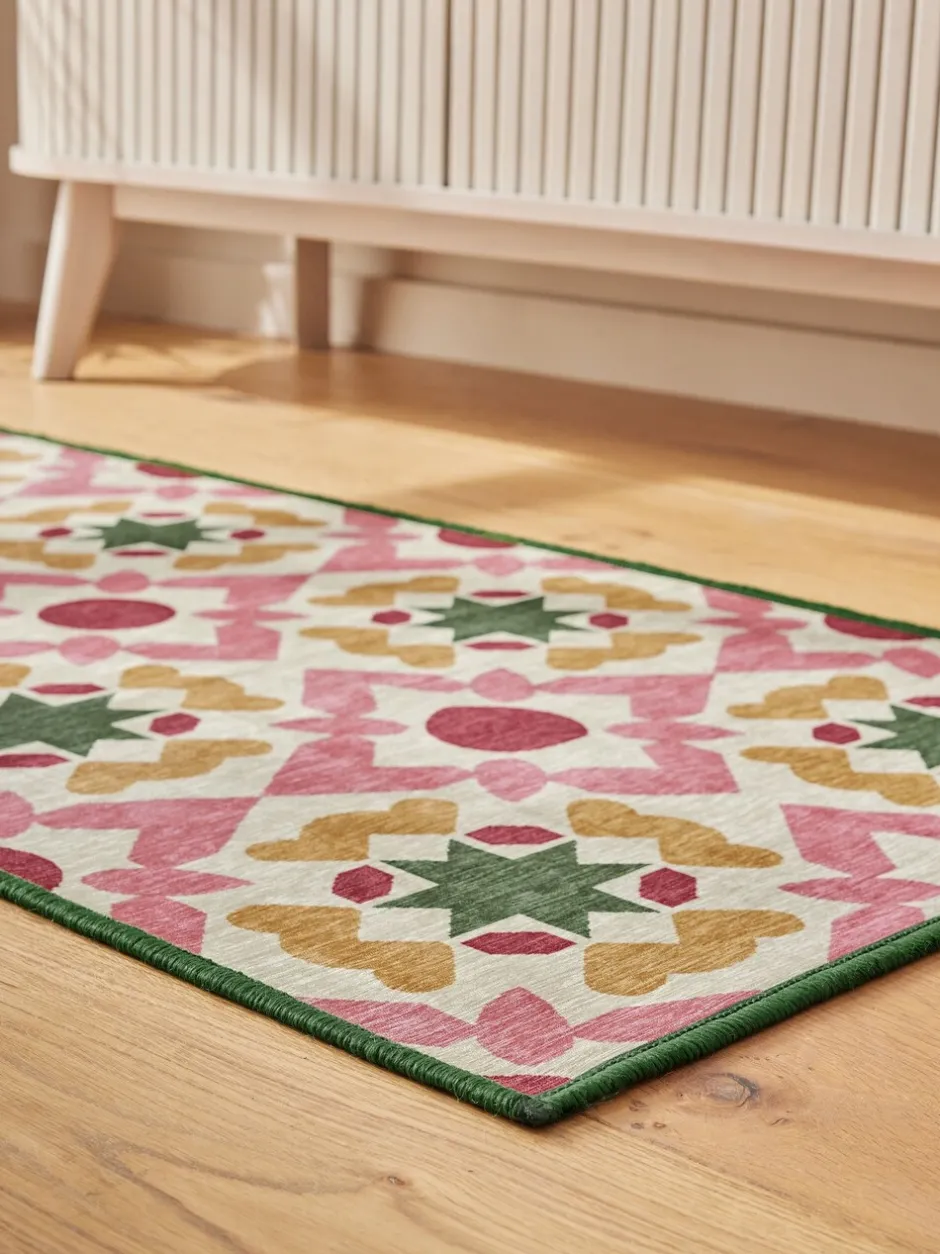 Vloerkleden En Lopers|Vloerkleden En Lopers|Next Wasbare loper met geometrische tegelprint Roze