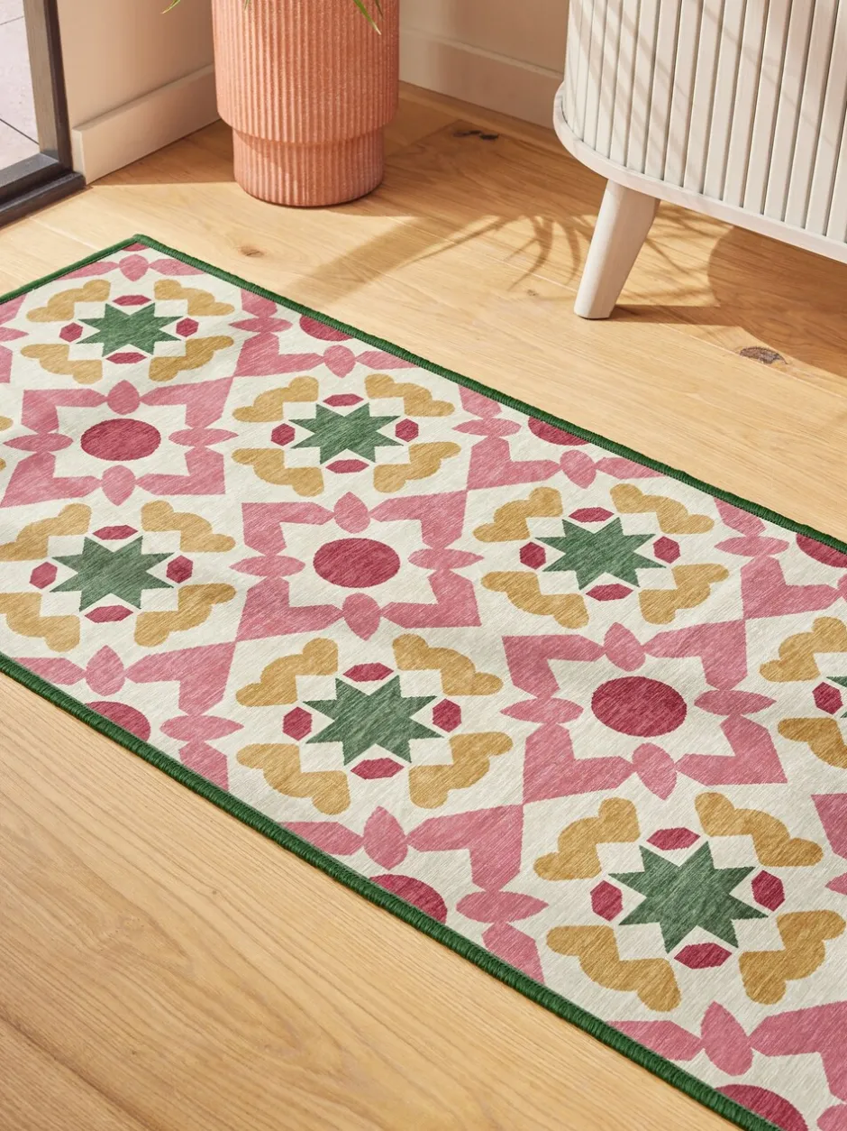Vloerkleden En Lopers|Vloerkleden En Lopers|Next Wasbare loper met geometrische tegelprint Roze