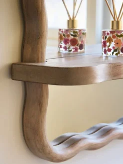 Spiegels|Badkameraccessoires|Next Wavy Pine Wood Shelf Bathroom Wall Mirror