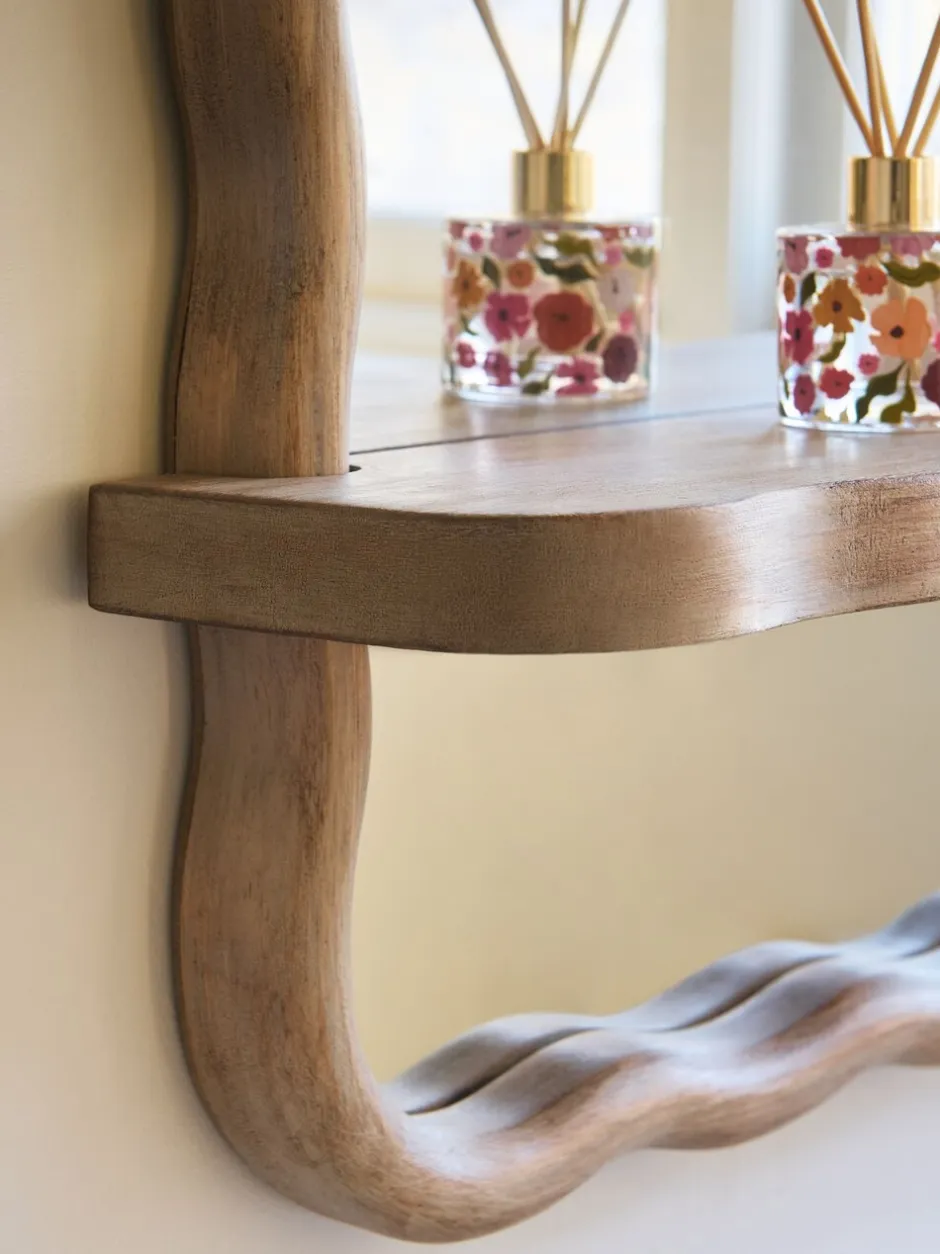 Spiegels|Badkameraccessoires|Next Wavy Pine Wood Shelf Bathroom Wall Mirror