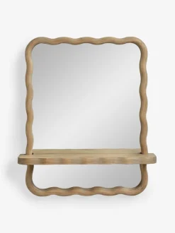 Spiegels|Badkameraccessoires|Next Wavy Pine Wood Shelf Bathroom Wall Mirror