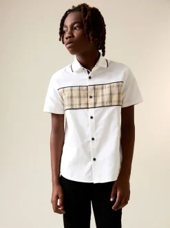 Shirts|Next White Check Splice - Short Sleeve Smart Shirt (3-16yrs)