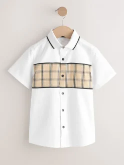 Shirts|Next White Check Splice - Short Sleeve Smart Shirt (3-16yrs)
