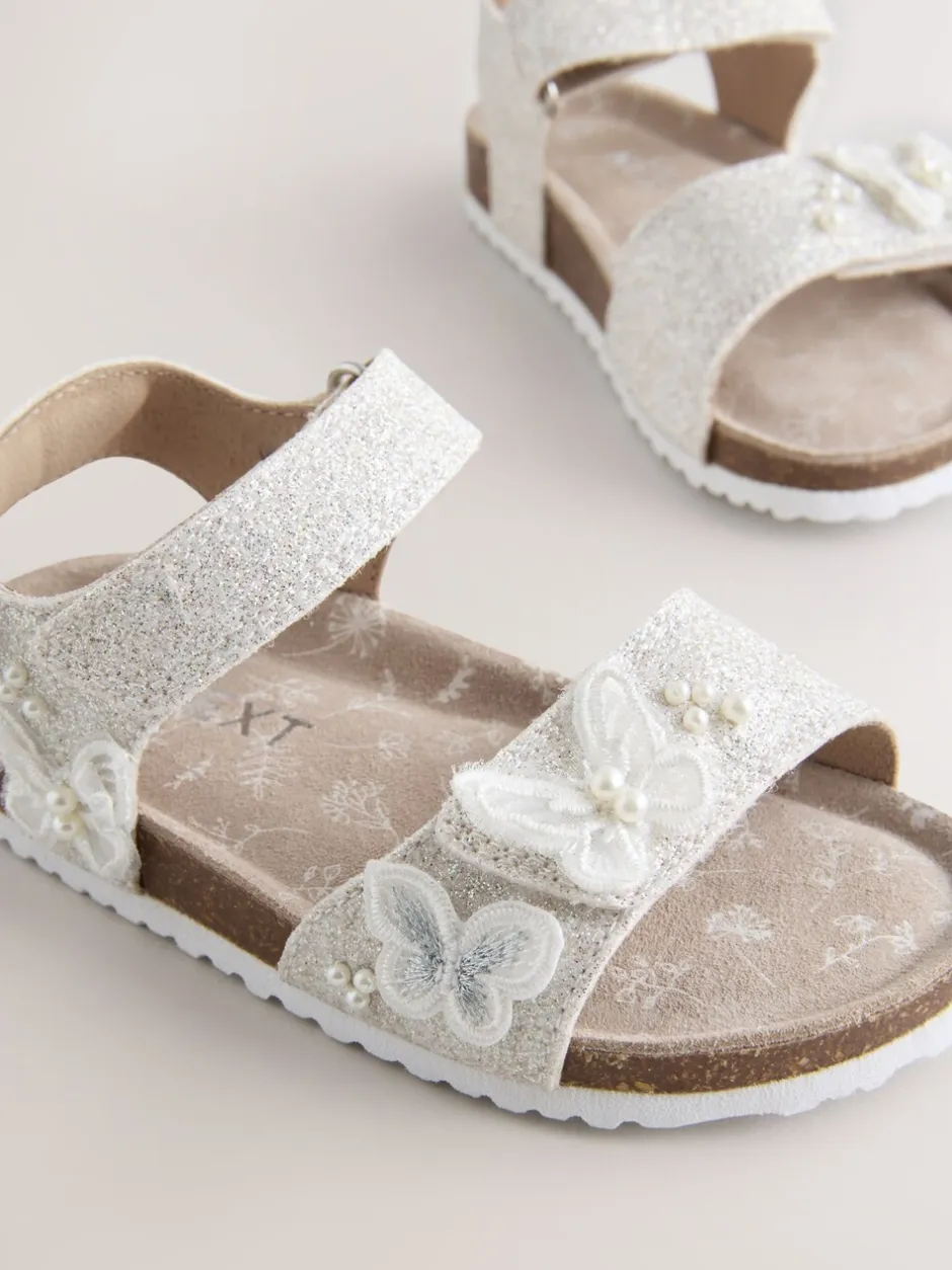 Gelegenheidskleding*Next White Glitter Butterfly - Sandalen met klittenbandsluiting en kurken voetbed
