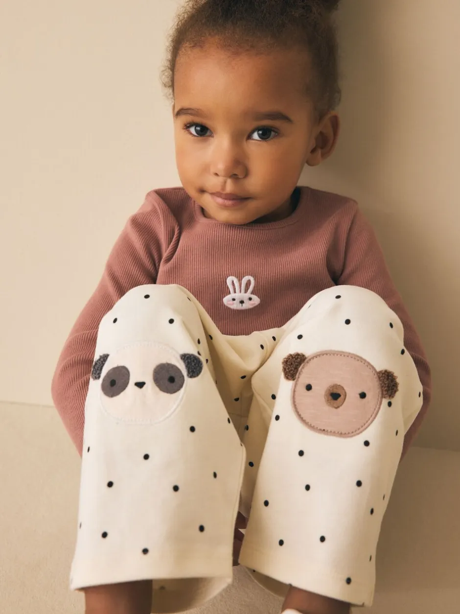 Broeken En Leggings|Next - Embellished Barrel Trousers (3mths-7yrs) White Mono Spot Bears