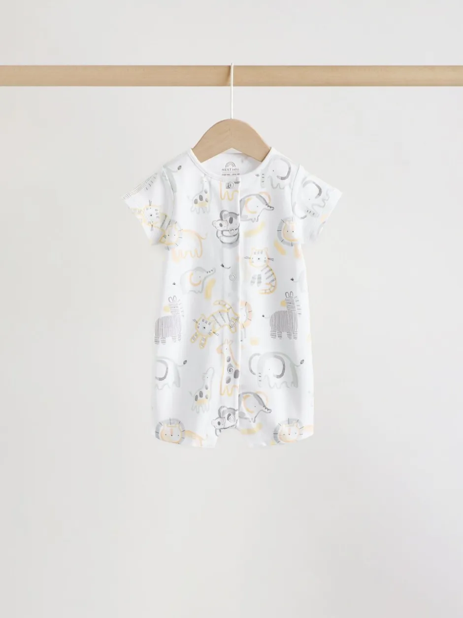 Rompertjes En Tuinbroeken|Next White Safari Animal Embroidered - Verpakking van 3 jersey babyrompertjes