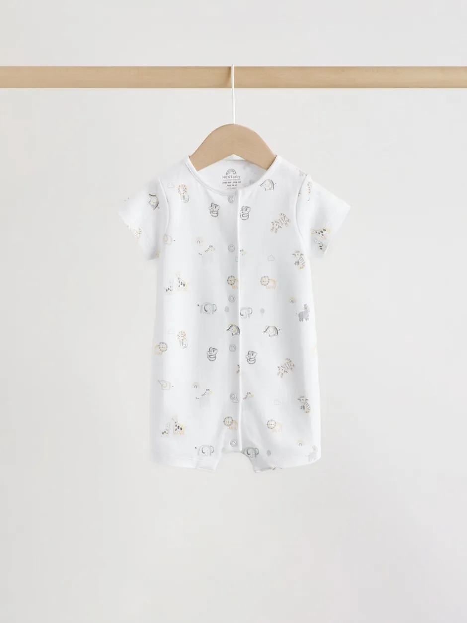 Rompertjes En Tuinbroeken|Next White Safari Animal Embroidered - Verpakking van 3 jersey babyrompertjes
