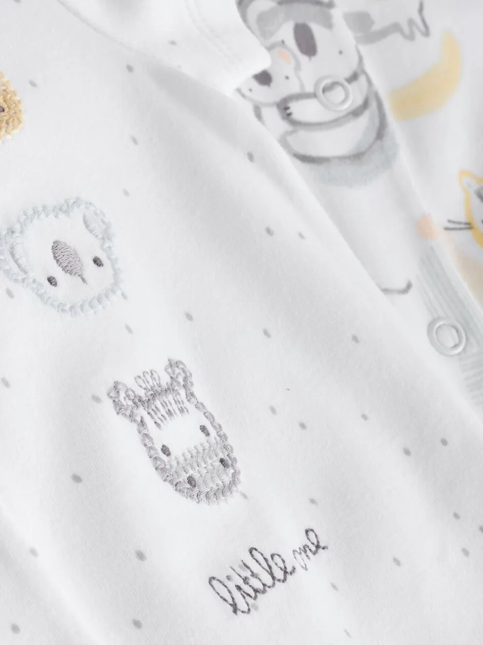Rompertjes En Tuinbroeken|Next White Safari Animal Embroidered - Verpakking van 3 jersey babyrompertjes