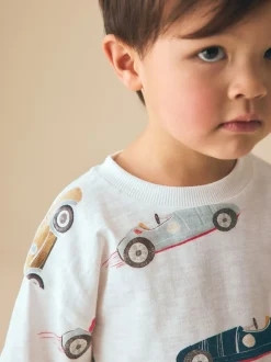 T-Shirts|Tops|Next - Short Sleeve All-Over Print T-Shirt (3 Month-7 Years) (3mths-7yrs) White Watercolour Car