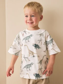 Tops|T-Shirts|Next - Short Sleeve All-Over Print T-Shirt (3 Month-7 Years) (3mths-7yrs) White Watercolour Dinosaurs