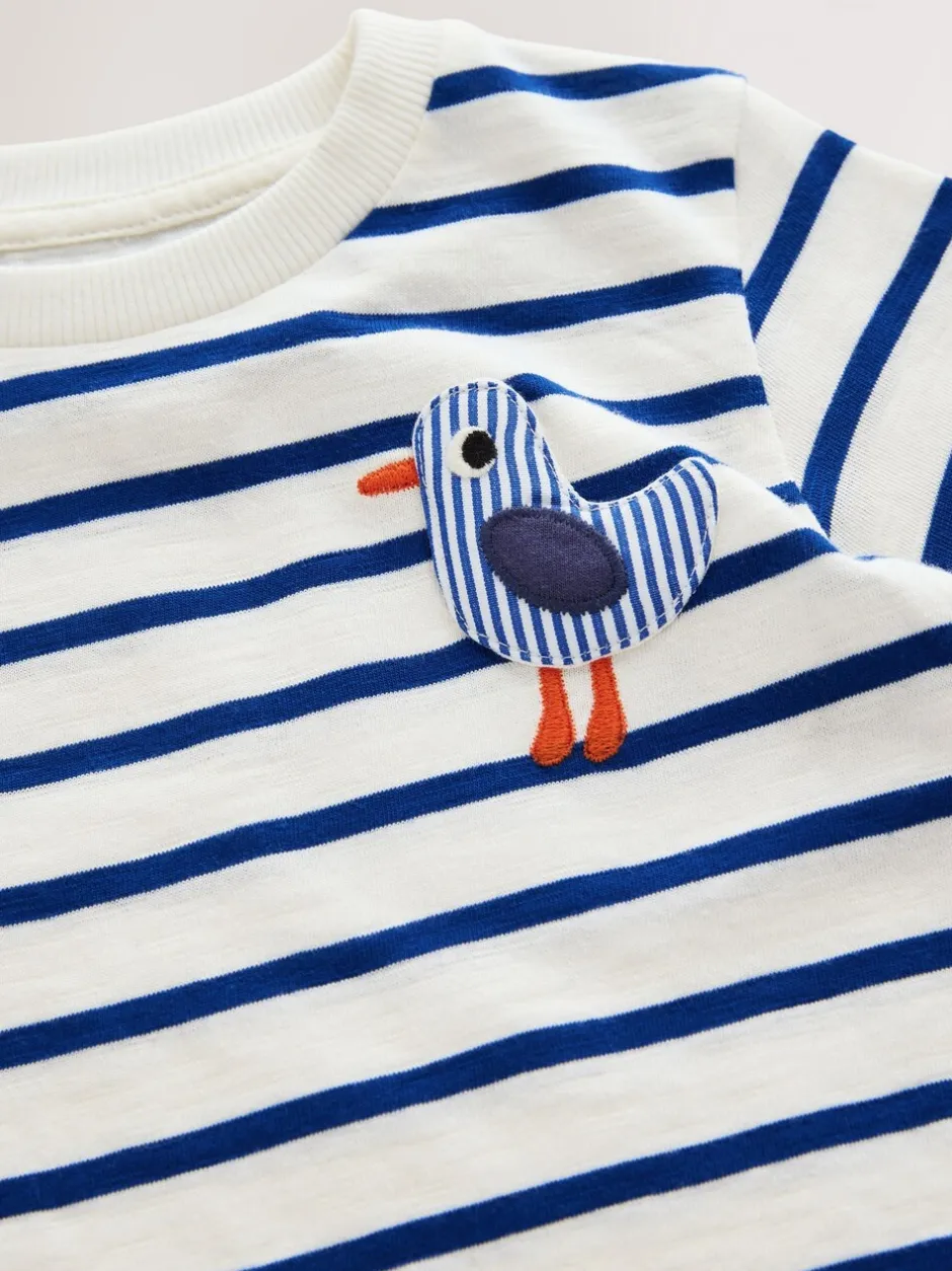T-Shirts|Tops|Next - Short Sleeve 3D Padded T-Shirt (3mths-7yrs) White/Blue Stripe Seagull