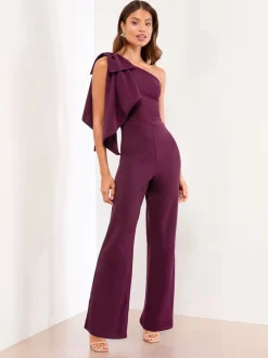 Jumpsuits En Playsuits*Lipsy - jumpsuit met strik en één schouder Wijn