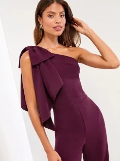 Jumpsuits En Playsuits|Lipsy - jumpsuit met strik en één schouder Wijn