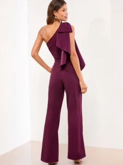 Jumpsuits En Playsuits|Lipsy - jumpsuit met strik en één schouder Wijn