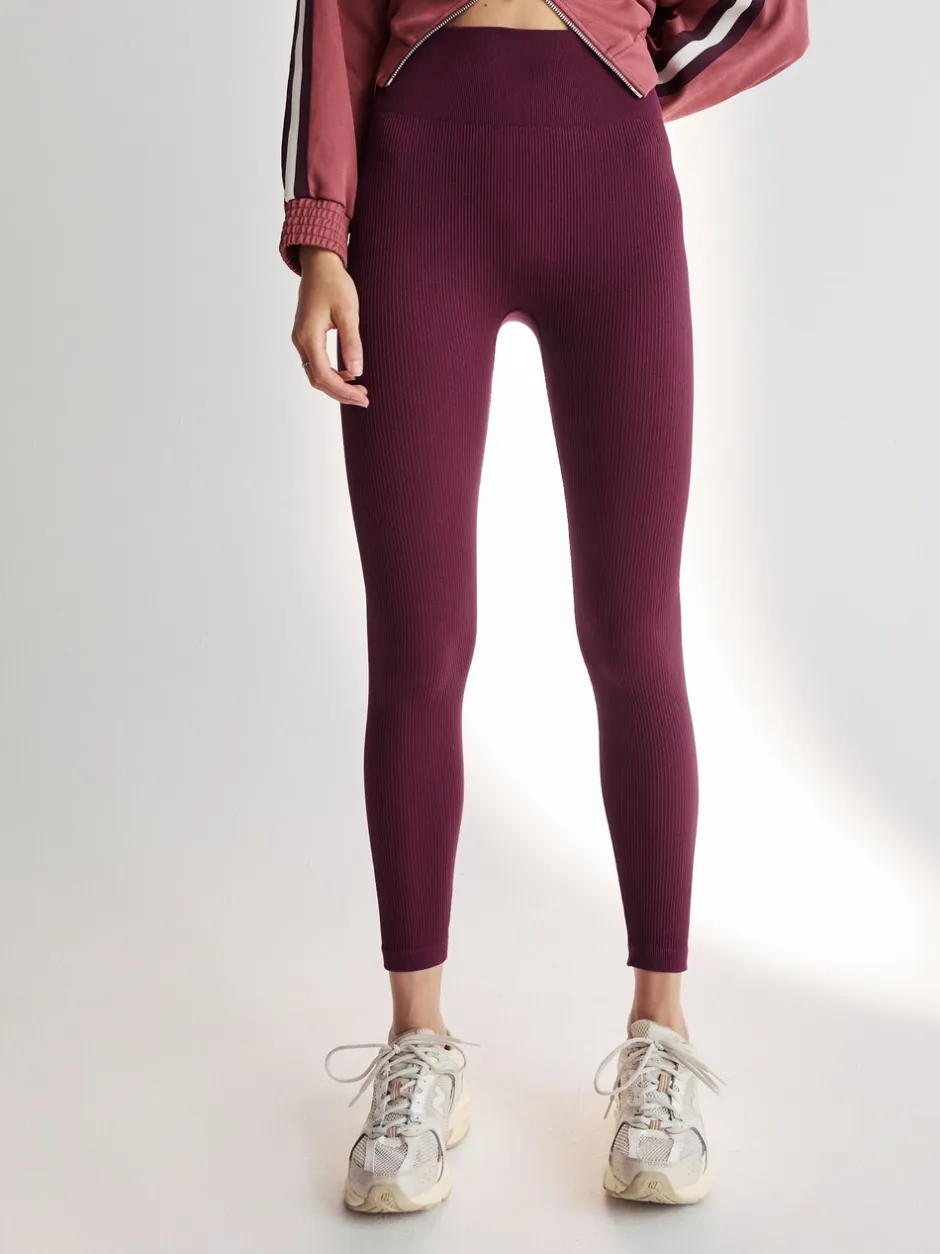 Leggings En Joggingbroeken|Next Wijnrood - Geribbelde naadloze legging met hoge taille