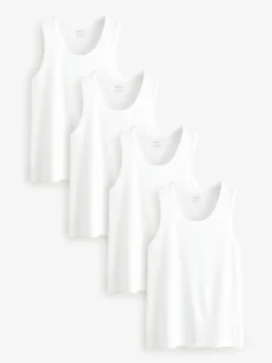 T-Shirts En Hemden|Next - 100% Cotton Vests 4 Pack Wit