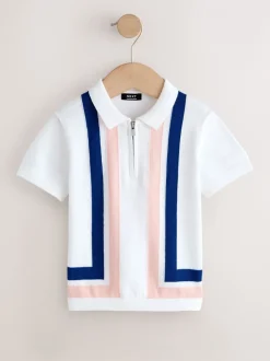 Truien En Breisels|Next - 100% katoenen gebreid poloshirt met rits bij de hals (3mnd-7jr) Wit