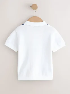 Truien En Breisels|Next - 100% katoenen gebreid poloshirt met rits bij de hals (3mnd-7jr) Wit