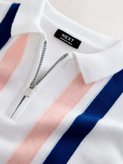 Truien En Breisels|Next - 100% katoenen gebreid poloshirt met rits bij de hals (3mnd-7jr) Wit