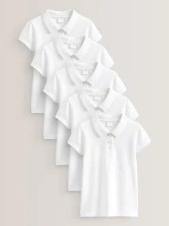 Schoolkleding|Tops*Next - 5 -pack 100% katoenen poloshirts met korte mouwen (3-16jaar) Wit