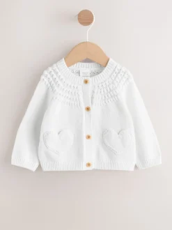 Gebreide Kleding*Next - Baby Heart Pocket Button Through Cardigan (0mths-2yrs) Wit