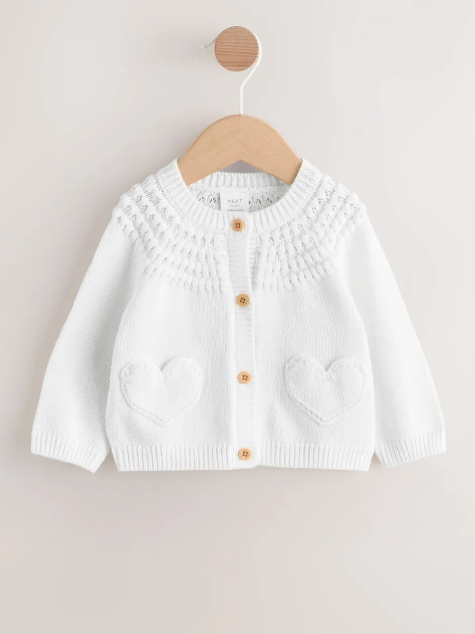 Gebreide Kleding*Next - Baby Heart Pocket Button Through Cardigan (0mths-2yrs) Wit